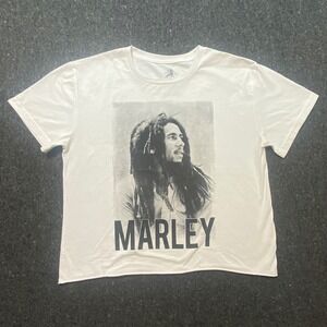 Zion Rootswear Reggae Mens L White Bob Marley Graphic Crop‎ Raw Hem T-Shirt Tee
